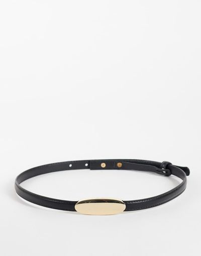 Mango Mango oval buckle slim belt in black