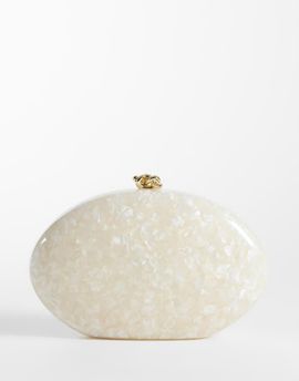 Mango Mango oval clutch bag with detatchable chain in pearl-White