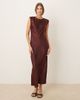Mango Mango padded shoulders satin midaxi dress in brown - 1