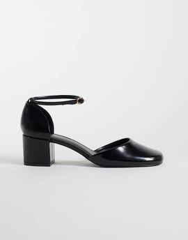 Mango Mango patent leather effect round toe block heel shoes in black