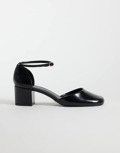 Mango Mango patent leather effect round toe block heel shoes in black