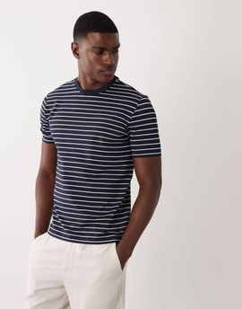 Mango Mango performance striped crew neck T-shirt in navy