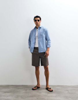 Mango Mango pin stripe tailored shorts in dark brown-Gray