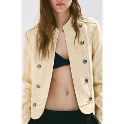 MANGO MANGO Pinstripe Button Front Jacket