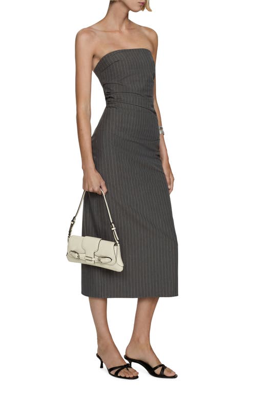 MANGO MANGO Pinstripe Strapless Midi Dress