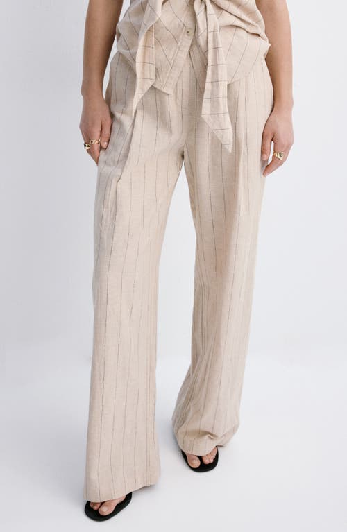 MANGO MANGO Pinstripe Wide Leg Linen & Cotton Pants
