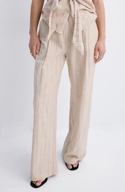 MANGO MANGO Pinstripe Wide Leg Linen & Cotton Pants