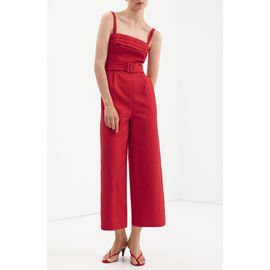 MANGO MANGO Pleated Linen Blend Jumpsuit with Belt