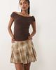 Mango Mango pleated mini skirt in brown check - 3