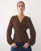 Mango Mango plisse wrap long sleeve top in brown polka dot print - 1