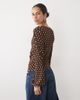 Mango Mango plisse wrap long sleeve top in brown polka dot print - 3