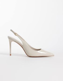Mango Mango pointed heeled slingback pumps in beige-Neutral
