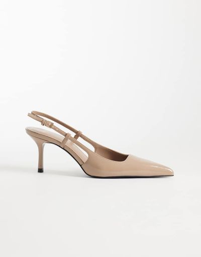Mango Mango pointed heeled slingback pumps in beige-pink