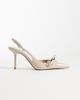 Mango Mango pointed toe heeled slingback pumps with bow detailing in pale pink - 1