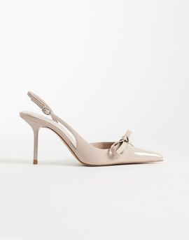 Mango Mango pointed toe heeled slingback pumps with bow detailing in pale pink