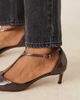 Mango Mango pointed toe kitten heel shoes in chocolate brown - 4