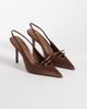 Mango Mango pointed toe satin slingback heels with bow detailing in brown - 2
