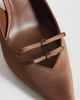 Mango Mango pointed toe satin slingback heels with bow detailing in brown - 3