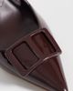 Mango Mango pointed toe slingback heels with statement buckle in dark brown - 3