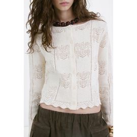 MANGO MANGO Pointelle Crop Cotton Blend Cardigan