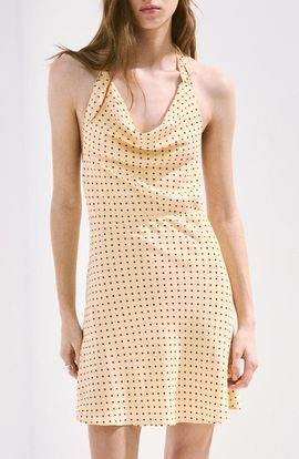 MANGO MANGO Polka Dot Draped Neck Halter Minidress