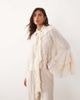 Mango Mango premium ruffle detailing embroidered blouse in cream-Neutral - 1