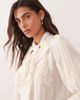 Mango Mango premium ruffle detailing embroidered blouse in cream-Neutral - 3