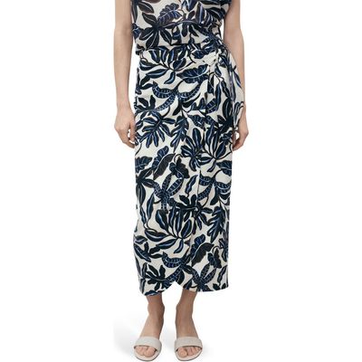 MANGO MANGO Print Linen Blend Faux Wrap Midi Skirt
