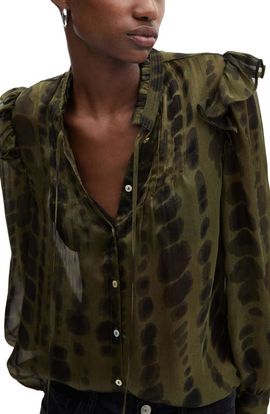 MANGO MANGO Print Ruffle Satin Top