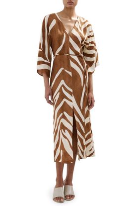 MANGO MANGO Print Tie Waist Midi Dress