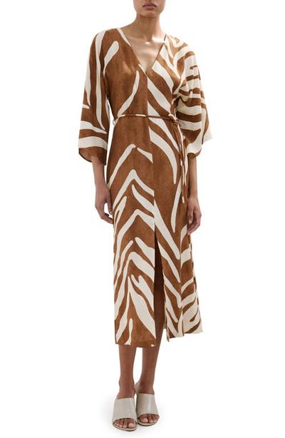 MANGO MANGO Print Tie Waist Midi Dress