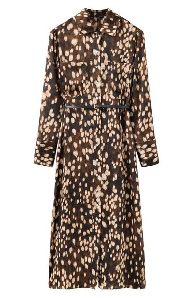 MANGO MANGO Printed Belted Long Sleeve Shirtdress