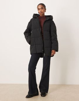 Mango Mango puffer jacket with hood in black