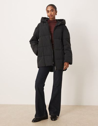 Mango Mango puffer jacket with hood in black
