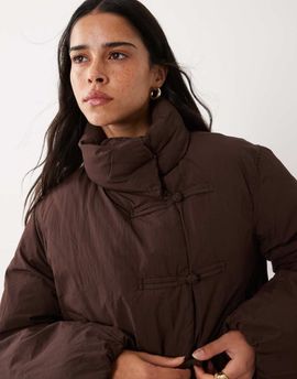 Mango Mango puffer jacket with mandarin buttons in brown