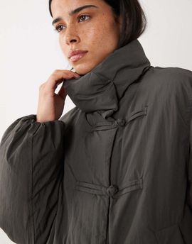 Mango Mango puffer jacket with mandarin buttons in gray
