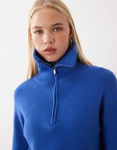Mango Mango quarter zip sweater in electric blue