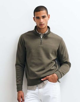 Mango Mango quarter zip sweatshirt in khaki-Green