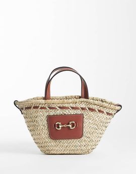 Mango Mango raffia bucket crossbody bag in beige-Neutral