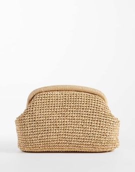 Mango Mango raffia clutch with detatchable chain in beige-Neutral