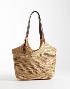 Mango Mango raffia hand bag with inner lining in beige-Neutral