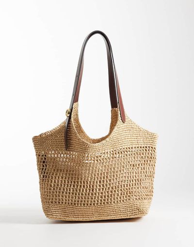 Mango Mango raffia hand bag with inner lining in beige-Neutral