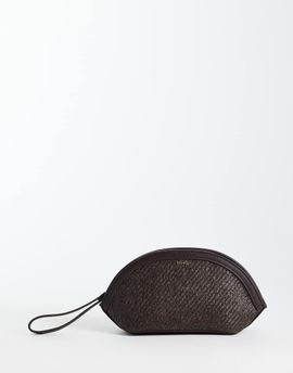 Mango Mango raffia look oval clutch bag in brown