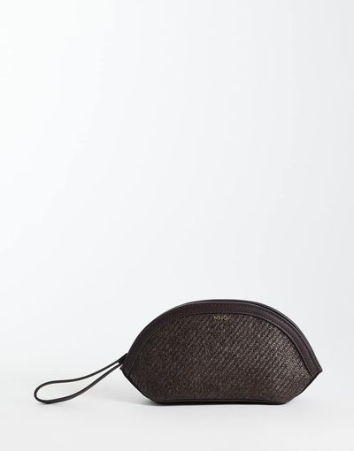 Mango Mango raffia look oval clutch bag in brown