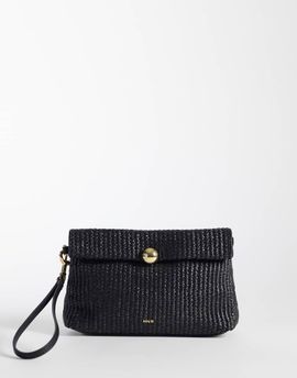 Mango Mango raffia look slouchy clutch bag in black