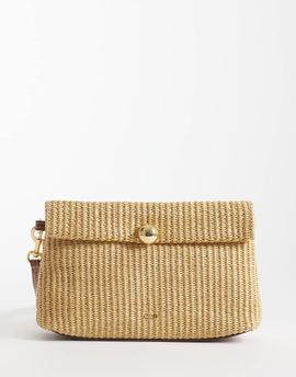 Mango Mango raffia look slouchy clutch purse in tan-Neutral