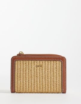 Mango Mango raffia look zip up wallet in tan-Neutral
