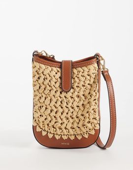 Mango Mango raffia pouch bag in beige-Neutral