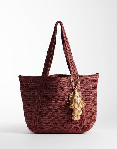 Mango Mango raffia tote bag in berry-Red
