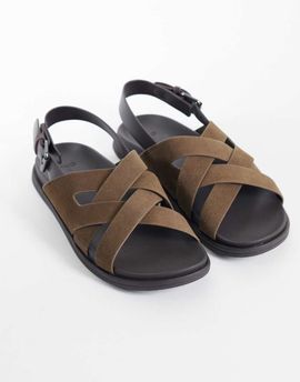 Mango Mango real leather cross strap sandals in brown